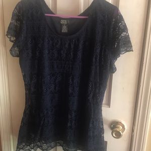 Navy blue, lace shirt.